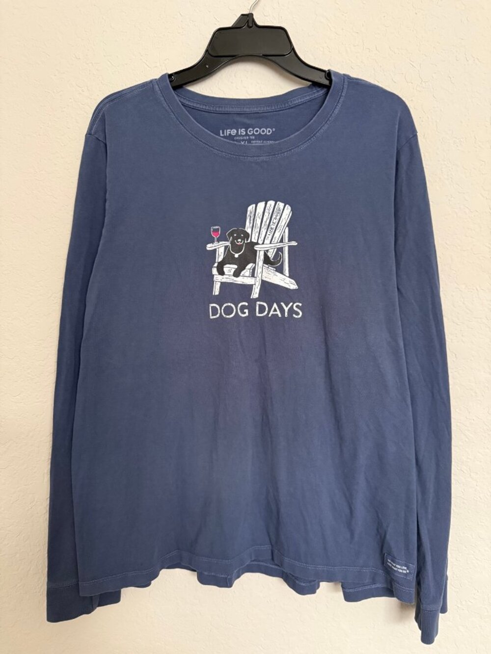 Life Is Good Crusher Tee Dog Days Long Sleeve T-Shirt Womens XL Cotton